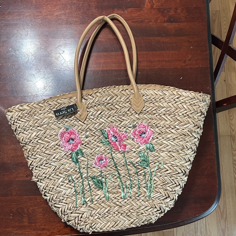 La Sera by Franchi NEW straw bag “rose field” bees beach bag tote summer